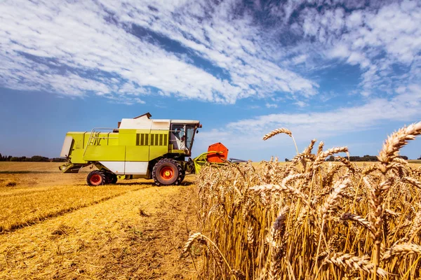 麦田收割的农机 — 图库照片