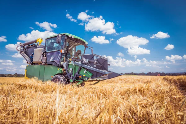 Agricultural Machine Harvesting Grain Crops Wheat Field — Stock Photo, Image