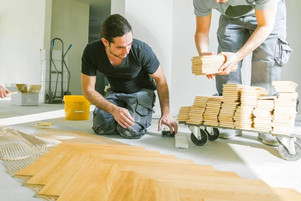 Lavoratori Sesso Maschile Che Lavorano Durante Ristrutturazione Della Casa Riparazione — Foto Stock