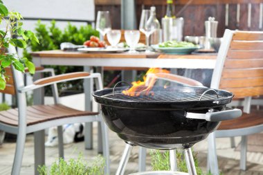 bahçede barbekü yerde kömür ızgara yakın çekim 
