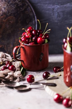 masada kupalar taze olgun tatlı kiraz yakın çekim görünümü