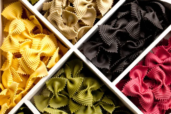 Top View Delicious Uncooked Colorful Pasta Close — Stock Photo, Image