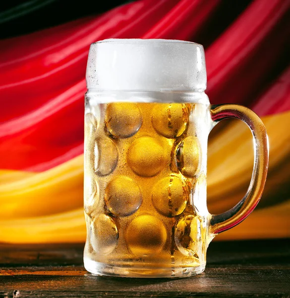 Glass Beer Wooden Table German Flag — Stock Photo, Image