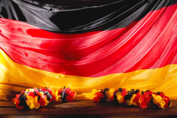 Close View Black Red Yellow Flowers Wood Surface German Flag — Stok Foto
