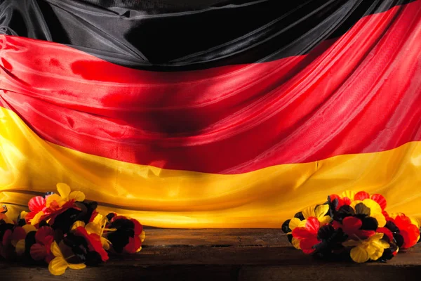 Close View Black Red Yellow Flowers Wood Surface German Flag — Stok Foto