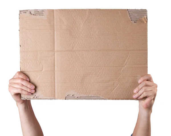 Cropped Shot Man Holding Blank Cardboard Poster — Stock Photo, Image