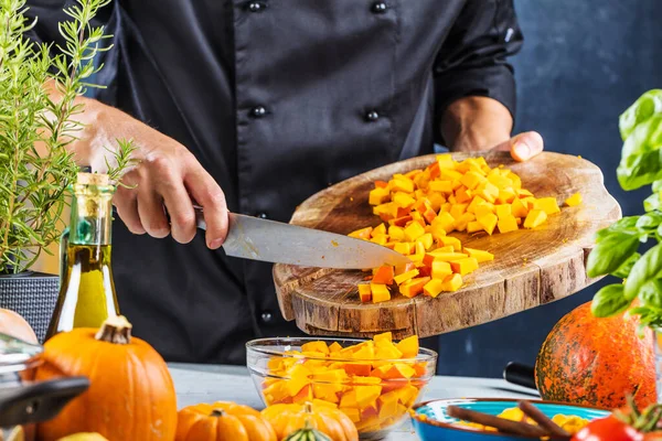 Vista Parcial Cerca Los Ingredientes Sopa Calabaza —  Fotos de Stock