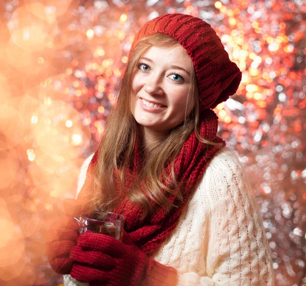 stock image Christmas concept. Beautiful happy young woman smiling at camera