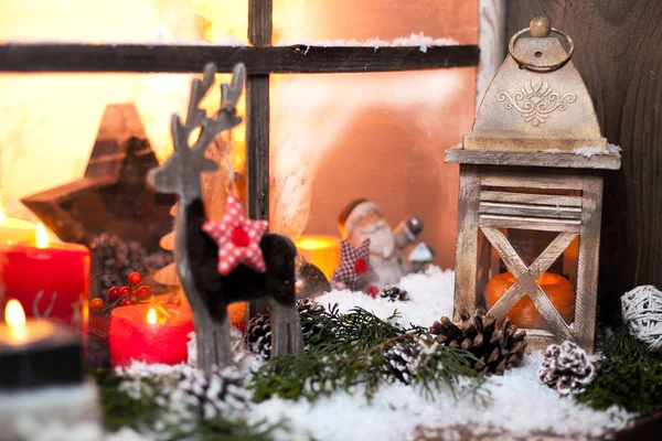 Bodegón Navidad Con Ventana Madera Vieja Fondo Celebración — Foto de Stock