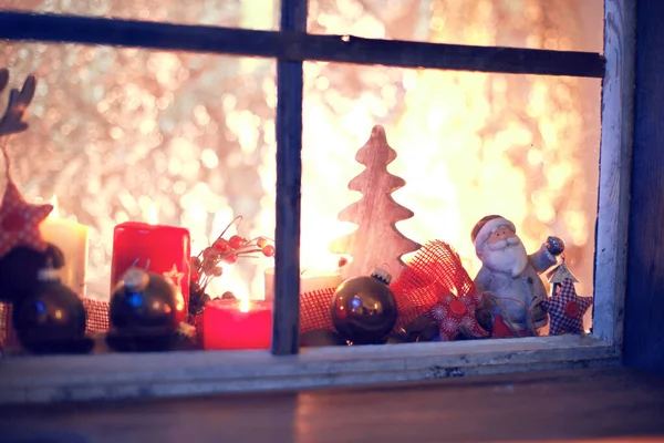 Bodegón Navidad Con Ventana Madera Vieja Fondo Celebración — Foto de Stock