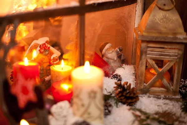 Bodegón Navidad Con Ventana Madera Vieja Fondo Celebración — Foto de Stock