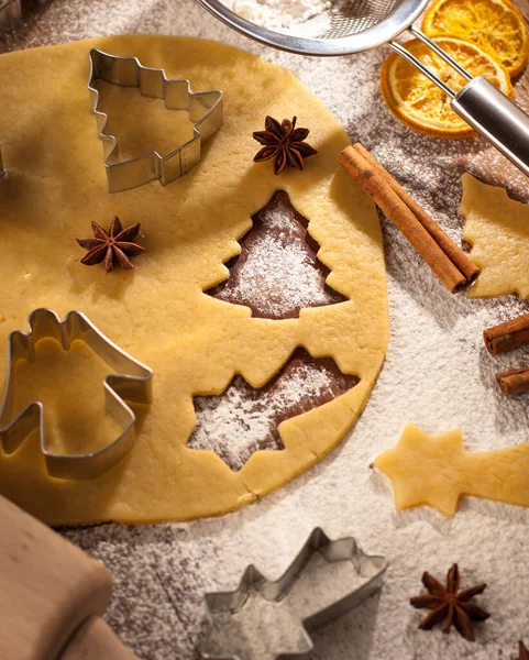 Vista Close Assar Deliciosos Biscoitos Gengibre Natal — Fotografia de Stock