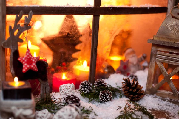 Bodegón Navidad Con Ventana Madera Vieja Fondo Celebración — Foto de Stock