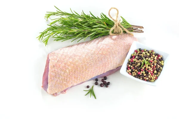 Duck Breast Rosemary Spices White Background — Stock Photo, Image