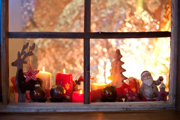 Boże Narodzenie Martwa Natura Starym Drewnianym Oknem Kontekst Uroczystości — Zdjęcie stockowe