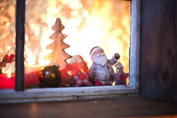 Natura Morta Natale Con Vecchia Finestra Legno Celebrazione Sfondo — Foto Stock