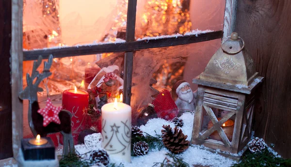 Natal Ainda Vida Com Velha Janela Madeira Contexto Celebração — Fotografia de Stock