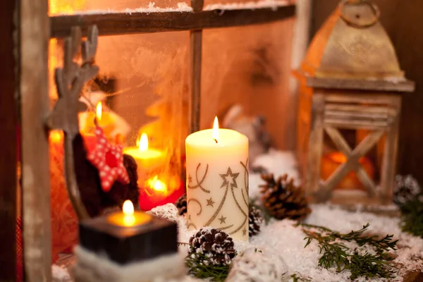 Bodegón Navidad Con Ventana Madera Vieja Fondo Celebración —  Fotos de Stock