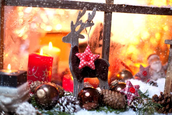 Jul Stilleben Med Gamla Träfönster Firande Bakgrund — Stockfoto