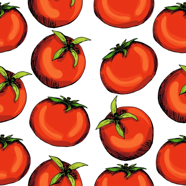 Pomodori. Sottaceti. Blanks per l'inverno. Disegno a mano. Stampa, adesivo. Biologico. Per il tuo progetto. modello senza soluzione di continuità — Vettoriale Stock