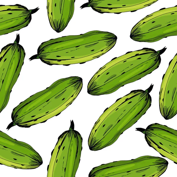 Cucumber. Pickles. Blanks for the winter. Hand drawing. Print, sticker. Organic. For your design. seamless pattern — Stock Vector