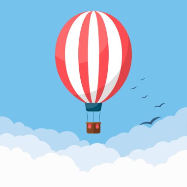 Sıcak hava gökyüzünde. Bulutlar. Balon. O uçuyor. Tasarımlarınız için. Yazdırın. Bir nesne. Simge.