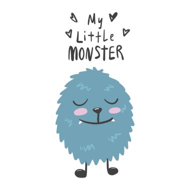 Benim küçük canavarım. İskandinav tarzı. Giysi ve kartpostallar, çocuklar için parmak izi. Tasarımlarınız için.