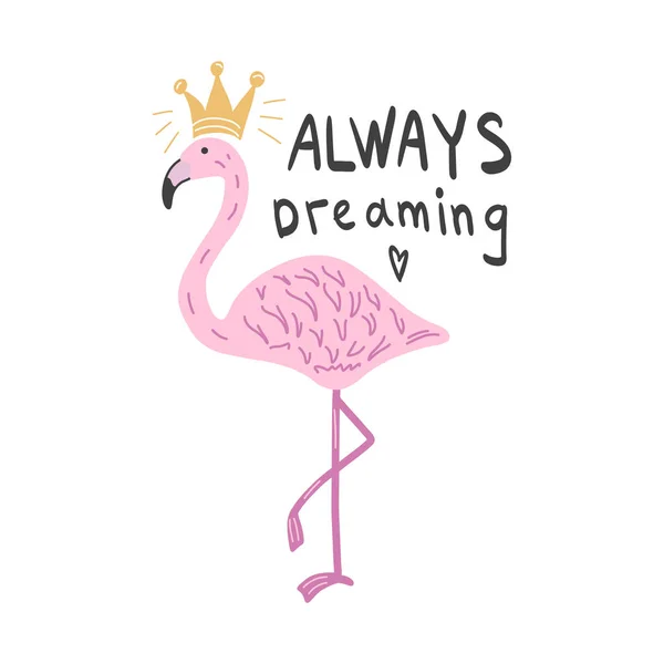 Schattig flamingo. Scandinavische stijl. Voor kinder t-shirt, print. Voor afdrukken op een briefkaart. Voor uw ontwerp. — Stockvector