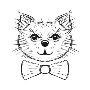 Kedi. Kroki. Siyah ve beyaz. Yazdırın. Tasarımlarınız için. Çocuk. Şirin.