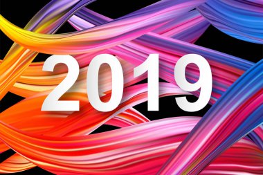 2019. yeni yıl ve Noel. Akrilik fırça darbeleri arka plan üzerinde. Parlak modern tasarım. Vektör öğesi. Tasarımlarınız için.