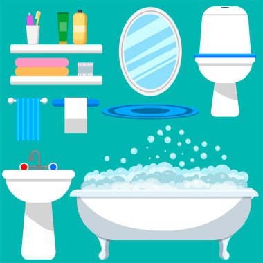 Banyo. Tuvalet. Parlak düz tasarım. Iç. Sunumlar için.