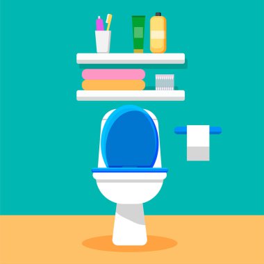 Banyo. Tuvalet. Parlak düz tasarım. Iç. Sunumlar için.