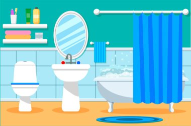 Banyo. Tuvalet. Parlak düz tasarım. Iç. Sunumlar için.