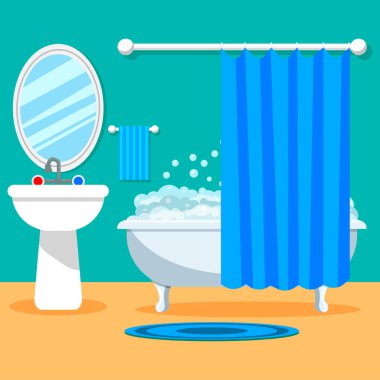 Banyo. Tuvalet. Parlak düz tasarım. Iç. Sunumlar için.