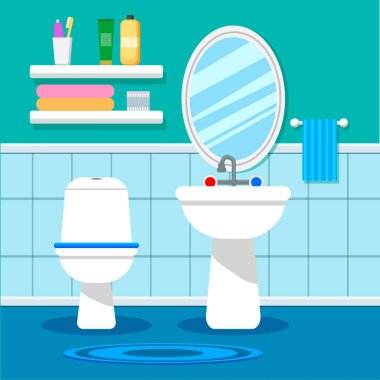 Banyo. Tuvalet. Parlak düz tasarım. Iç. Sunumlar için.