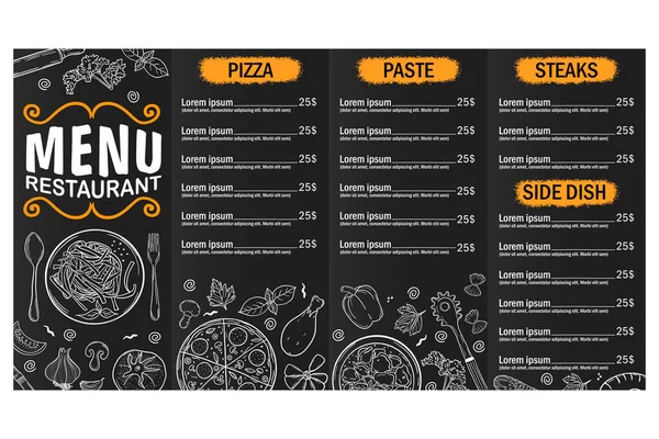 Menu de restaurante. Na tábua de giz. Preparado. Para o seu design . — Vetor de Stock