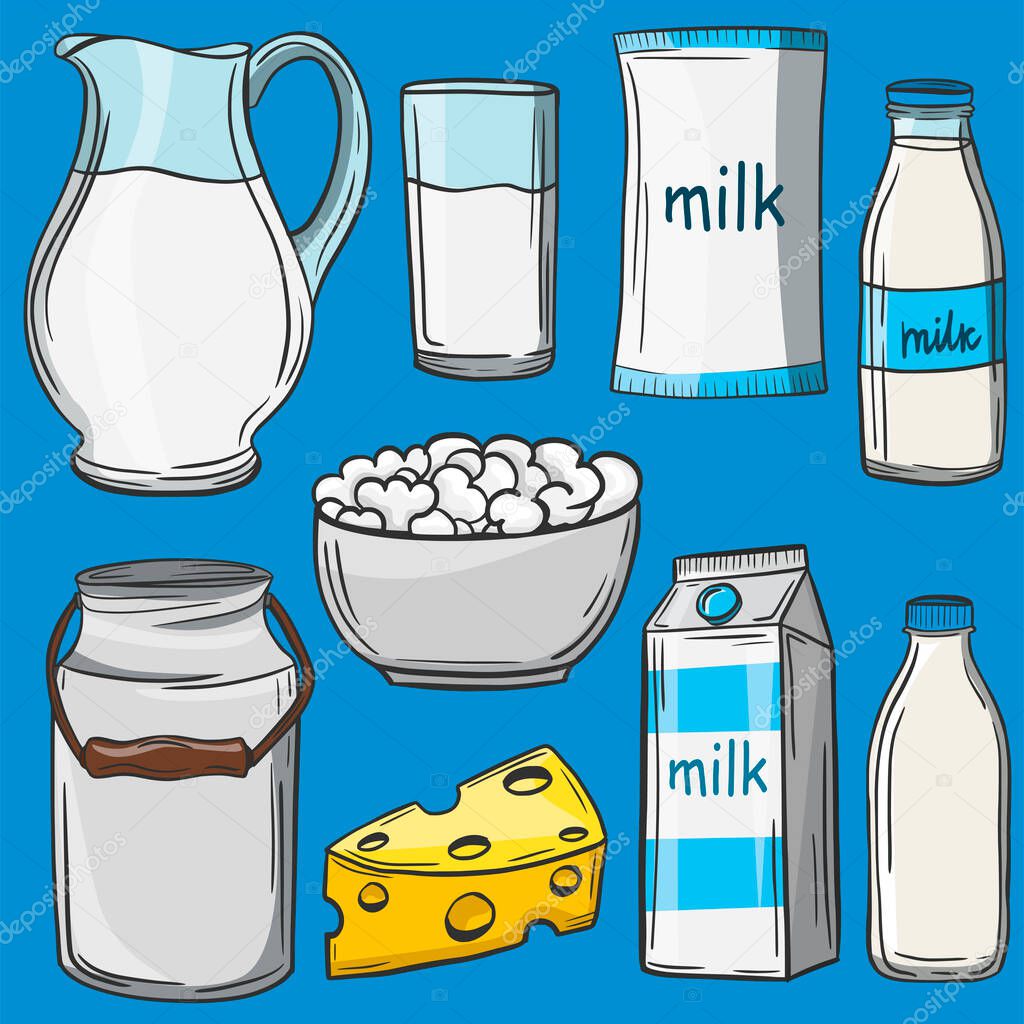 Hand drawing. Milk. Doodle style. Natural product. For your design.