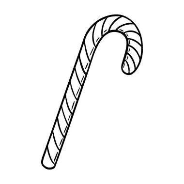 Kıvrımlı ve çizgili desenli bir baston şekerin basit bir taslağı. Tasarım minimal ve tatil temaları için uygundur.