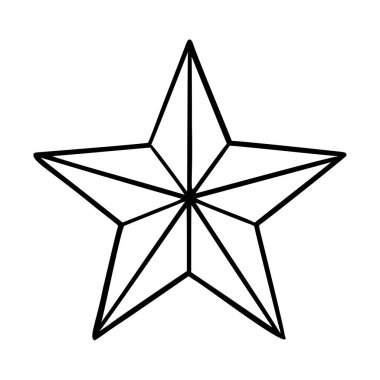 Beş noktalı basit bir geometrik yıldız şekli, siyah ile özetlenmiş. Tasarım asgari düzeyde ve çeşitli dekoratif amaçlar için uygundur..