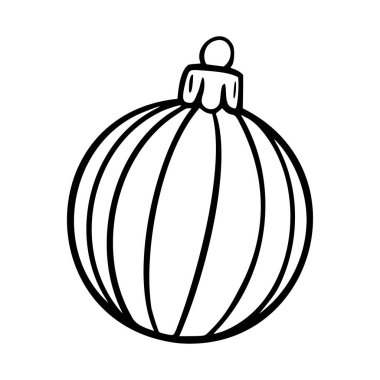 Siyah ve beyaz çizgili bir noel ağacı süsleme topu dikey çizgiler ve üzerinde asılı bir ilmek.