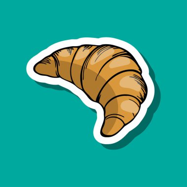 Parlak turkuaz arka planda altın sarısı bir ayçöreği. Kruvasanın klasik hilal şekli ve görülebilir katmanları vardır..