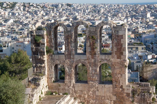 Vista Atenas Través Las Ruinas Antiguas — Foto de Stock