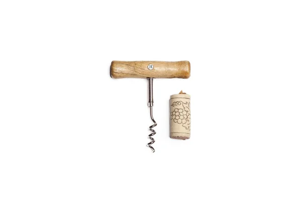 Corkscrew Cork Isolated White — Stock Photo, Image