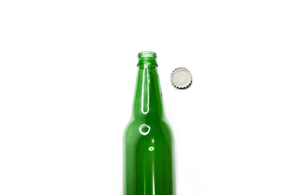 Bouteille Bière Verte Avec Bouchon Isolé Sur Blanc — Photo