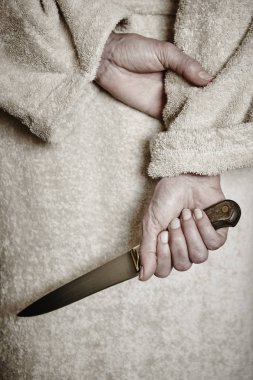 Katil kadın bir bıçakla. Şiddet saldırganlık. Suç katil. Suikastçı