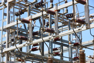 Güç istasyonu yapısı ayrıntı. Enerji santrali. Elektrik üretim. Yüksek gerilim