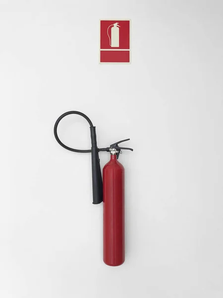 Fire Extinguisher Sign Alarm White Wall Warning — Stock Photo, Image