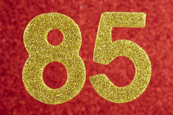 Αριθμός Ογδόντα Πέντε Χρυσό Χρώμα Πάνω Κόκκινο Φόντο Επέτειος Οριζόντια — Φωτογραφία Αρχείου