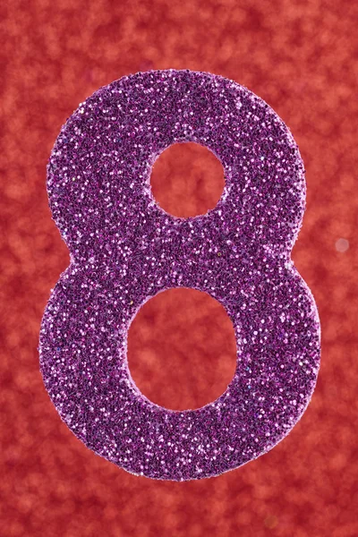 Number Eight Purple Color Red Background Anniversary Vertical — Stock Photo, Image