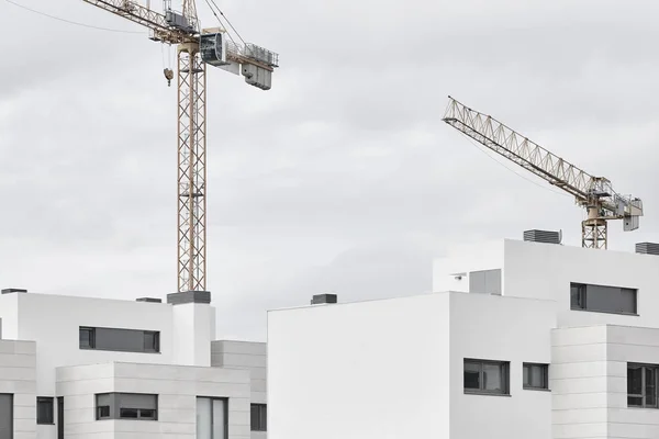 Moderní Budova Jeřáb Struktura Stroje Stavební Průmysl Horizontální — Stock fotografie